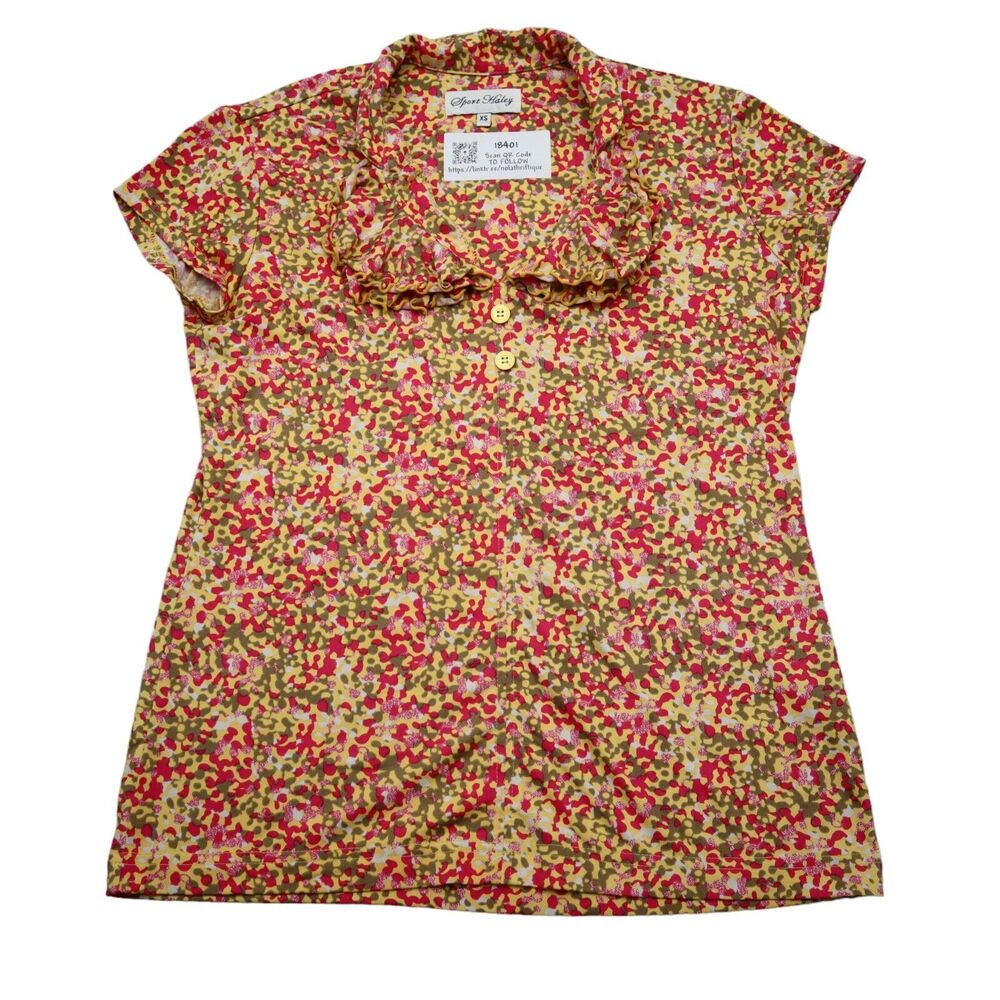 Sport Haley Shirt Womens XS Multicolor Printed Short Cap Sleeve Collared Top